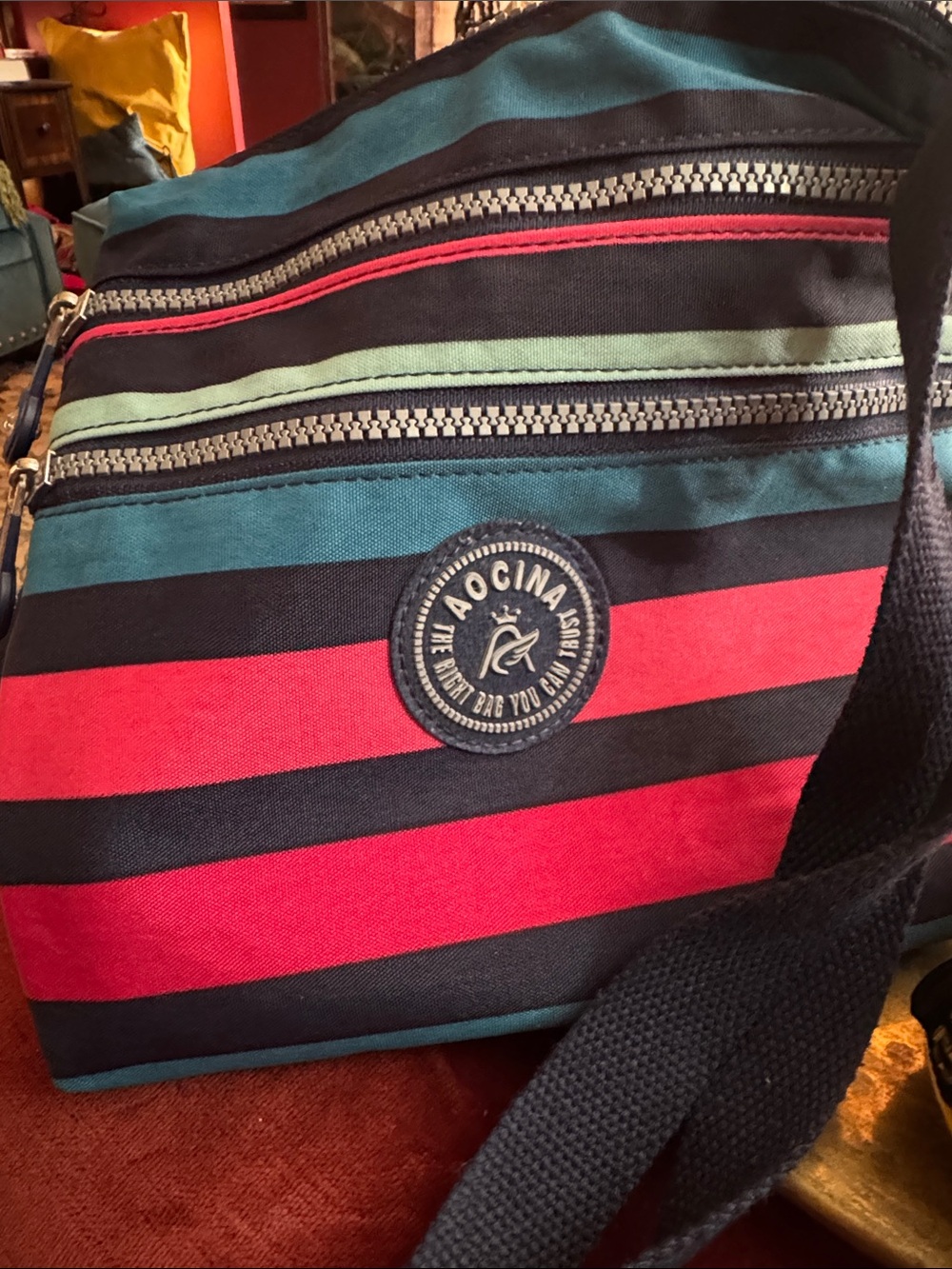 Ina Striped Crossbody Bag in Teal, Red & Black